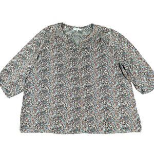 Rose & Olive Women's Button-Down Blouse Size 3X Floral 3/4-Length Sleeves V-Neck